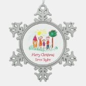 お子様のアートワークのクリスマス スノーフレークピューターオーナメント (正面)