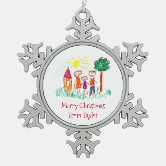 お子様のアートワークのクリスマス スノーフレークピューターオーナメント (正面)