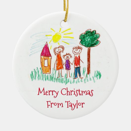 お子様のアートワークのクリスマス セラミックオーナメント (正面)