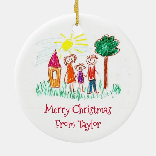 お子様のアートワークのクリスマス セラミックオーナメント (裏面)