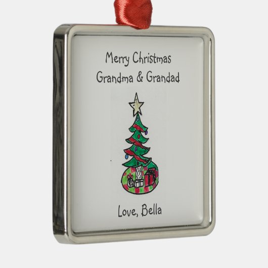 お子様のアートワークを追加する祖父母のクリスマス メタルオーナメント (右)