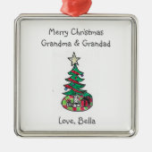 お子様のアートワークを追加する祖父母のクリスマス メタルオーナメント (正面)