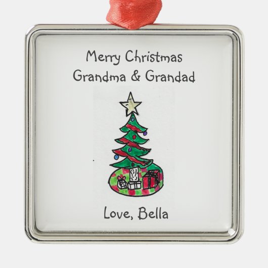 お子様のアートワークを追加する祖父母のクリスマス メタルオーナメント (正面)
