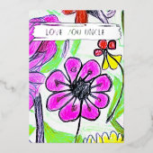 お子様のスケッチと写真の叔父のパーソナライズされた追加 箔シーズンカード (正面)