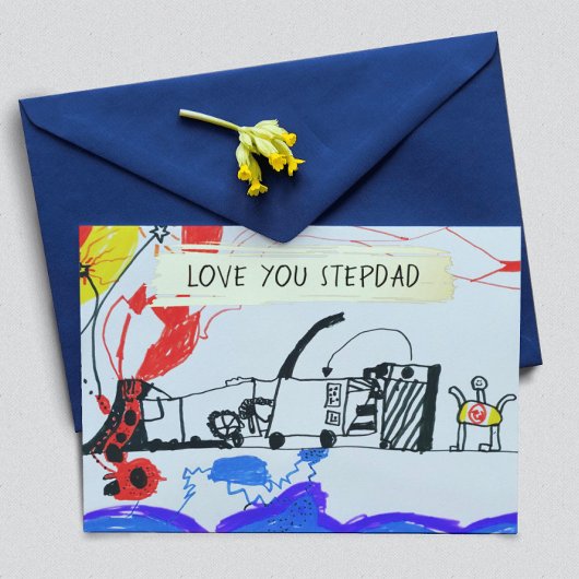 お子様のスケッチと写真の追加カスタムお父さんの日 箔シーズンカード