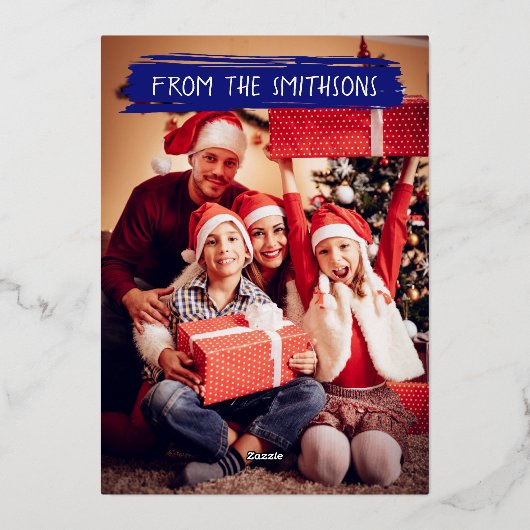 お子様のスケッチと写真を追加かわいいカスタムクリスマス 箔シーズンカード (裏面)