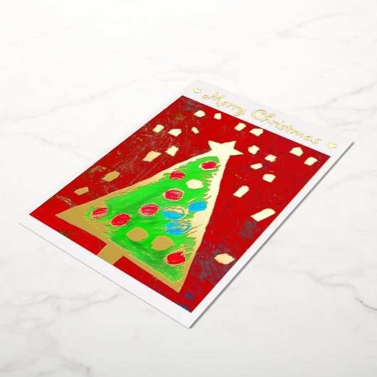 お子様のスケッチと写真を追加かわいいカスタムクリスマス 箔シーズンカード (回転した状態)
