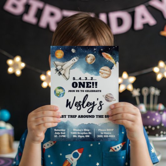 お子様のスペース誕生日、太陽の周りの最初の旅 招待状
