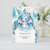 お子様のドラゴン誕生日パーティーのファンタジー サンキューカード (スタンド正面)