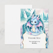 お子様のドラゴン誕生日パーティーの遊び心ある感謝 サンキューカード (正面/裏面)