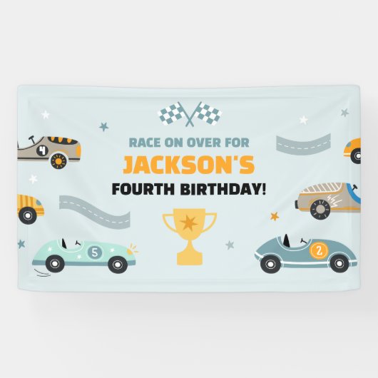 お子様のレーシングカーテーマの誕生日パーティー 横断幕 (横)