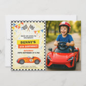 お子様のレースカーレース誕生日をお写真と共に 招待状 (正面)