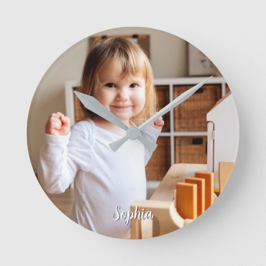 お子様の写真とスクリプト名 ラウンド壁時計 (正面)
