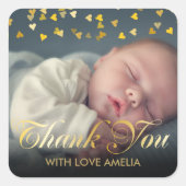 お子様の写真と名前でカスタマイズできるベイビー感謝祭 スクエアシール (正面)