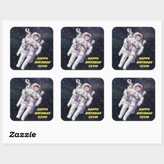 お子様の写真の宇宙飛行士誕生日の追加 スクエアシール (シート)