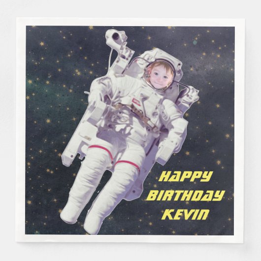 お子様の写真の追加宇宙誕生日Napkins (正面)
