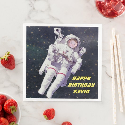 お子様の写真の追加宇宙誕生日Napkins (インサイチュ)
