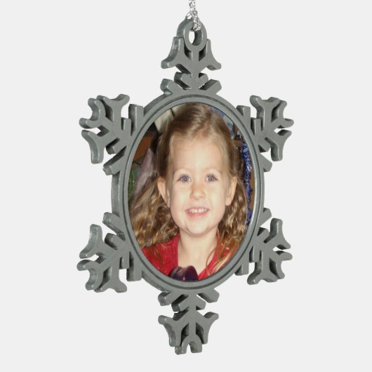 お子様の写真を追加してください スノーフレークピューターオーナメント (左)
