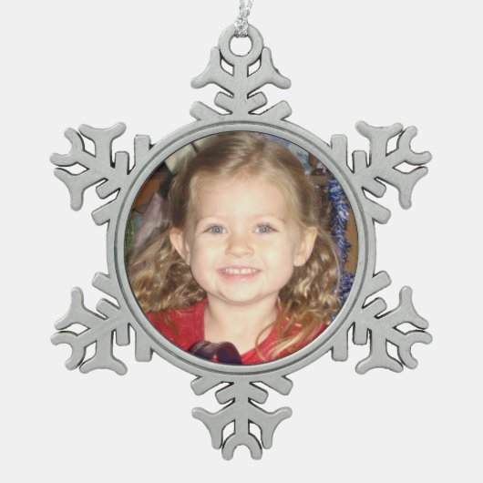 お子様の写真を追加してください スノーフレークピューターオーナメント (正面)