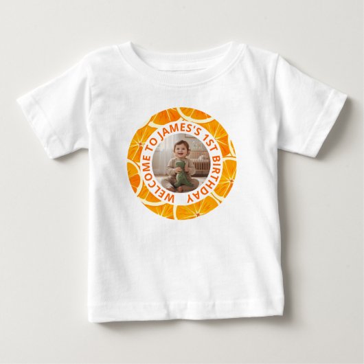 お子様の写真入り1歳の誕生日Tシャツ ベビーTシャツ (正面)