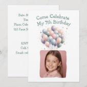 お子様の写真入り7歳の誕生日バルーン 招待状 (正面/裏面)