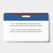 お子様の写真ID識別の警告カードのカスタム バッジ (裏面)