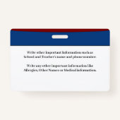 お子様の写真ID識別の警告カードのカスタム バッジ (裏面)