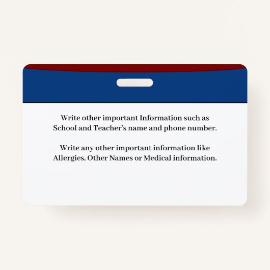 お子様の写真ID識別の警告カードのカスタム バッジ (裏面)