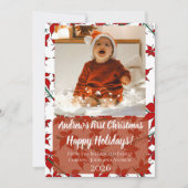 お子様の初めてのクリスマスのフラワー柄のカスタムホリデーカード 招待状 (正面)