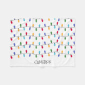 お子様の名前が入ったカラフルなクリスマス ライト フリースブランケット (正面(横))