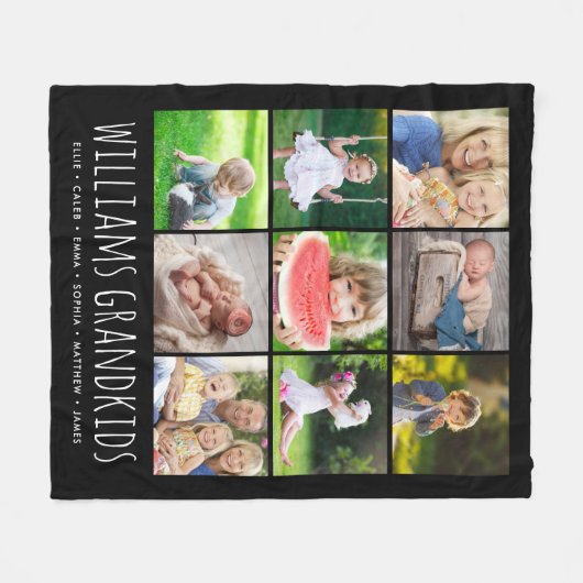 お子様の名前とフォトコラージュ |黒 フリースブランケット (正面(横))