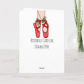 お子様の名前と特別なメッセージを入れた、赤いバレエシューズのクリスマスカード。 カード (裏面)