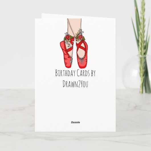 お子様の名前と特別なメッセージを入れた、赤いバレエシューズのクリスマスカード。 カード (裏面)