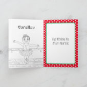 お子様の名前と特別なメッセージを入れた、赤いバレエシューズのクリスマスカード。 カード (内部)