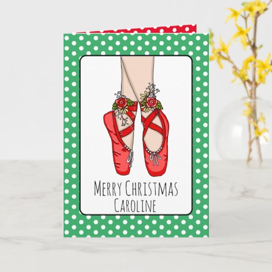 お子様の名前と特別なメッセージを入れた、赤いバレエシューズのクリスマスカード。 カード (黄色い花)
