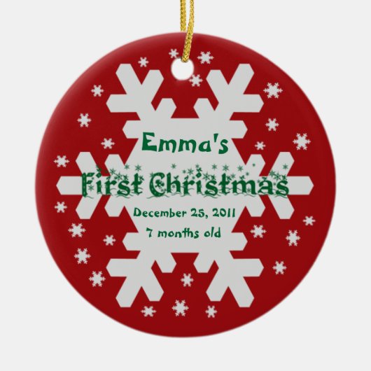 お子様の名前の追加ベビーの最初のクリスマス装飾 セラミックオーナメント (正面)