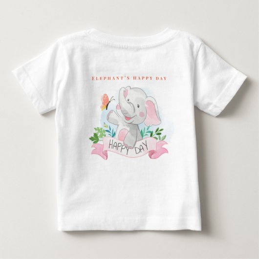 お子様の名前を入れた「ゾウが蝶と一緒に外で遊ぶ」オリジナルベビーTシャツ ベビーTシャツ (裏面)