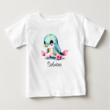 お子様の名前入りのイルカと水彩花のカスタムTシャツ