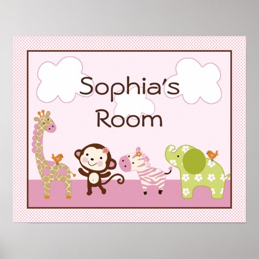 お子様の名前入りジャングルジル/ガールアニマルポスター/プリント ポスター (正面)