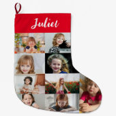 お子様の名前入りフォトコラージュブーツ ラージクリスマスストッキング (正面)