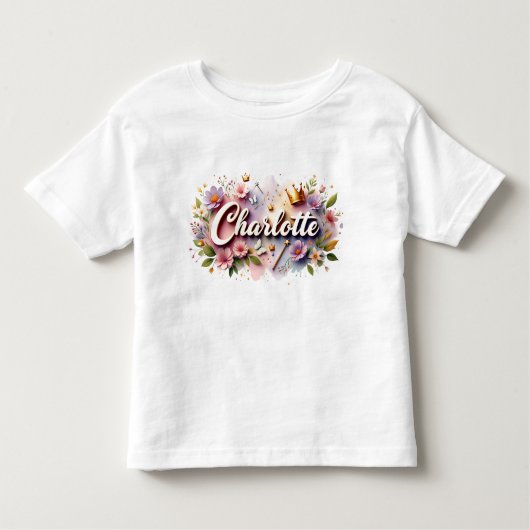 お子様の名前入りプリンセスフラワー子供用Tシャツ トドラーTシャツ (正面)