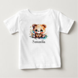 お子様の名前入り ぬいぐるみ クマの水彩 幼児部屋 アート ベビーTシャツ