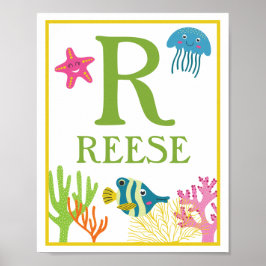 お子様の名前入り 海の生き物 子供用アートプリントセット ポスター