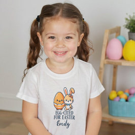 お子様の名前 イースターバニー 卵のようにはしゃいで トドラーTシャツ