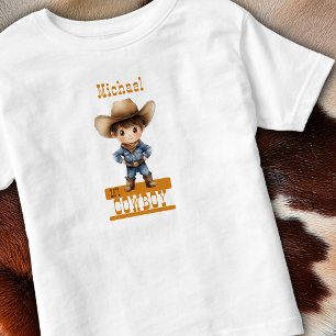 お子様の名前 リトルカウボーイ ビッグハット ブーツ ウェスタン トドラーTシャツ