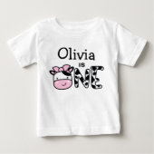 お子様の女の子の1歳の誕生日におすすめのカスタマイズ牛さんのTシャツ ベビーTシャツ (正面)