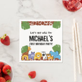 お子様の最初の誕生日パーティーにおすすめの、サファリ動物の絵柄が入ったオリジナルグッズ スタンダードカクテルナプキン (インサイチュ)