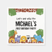 お子様の最初の誕生日パーティーにおすすめの、サファリ動物の絵柄が入ったオリジナルグッズ スタンダードカクテルナプキン (正面)