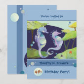 お子様の海の馬のテーマの誕生日プールパーティー 招待状 (正面/裏面)