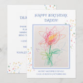お子様の絵の写真入り お父さんお誕生日おめでとう記念ギフト 招待状 (正面/裏面)